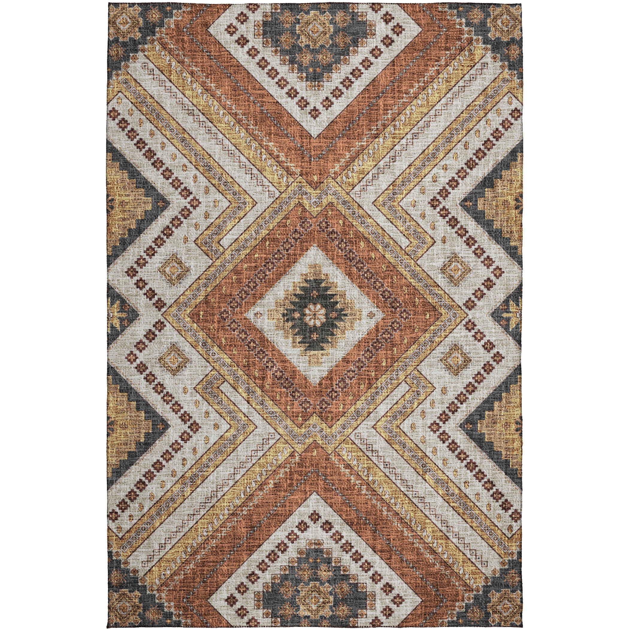Luxury Washable Indoor/Outdoor Transitional PO5 Copper Orange Rug 2'6" x 3'10" #shape_Rectangle