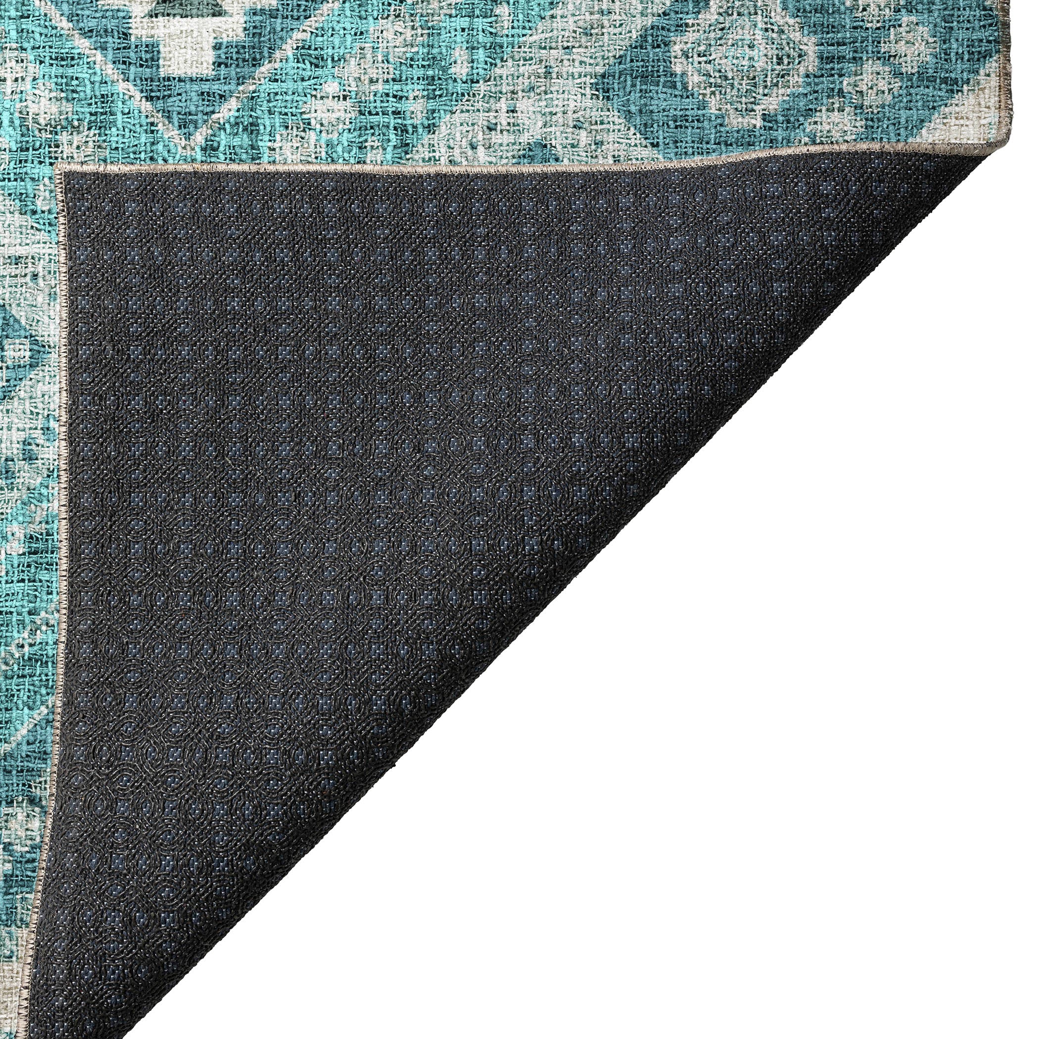 Luxury Washable Indoor/Outdoor Transitional PO5 Teal Rug 1'8" x 2'6" #shape_Rectangle