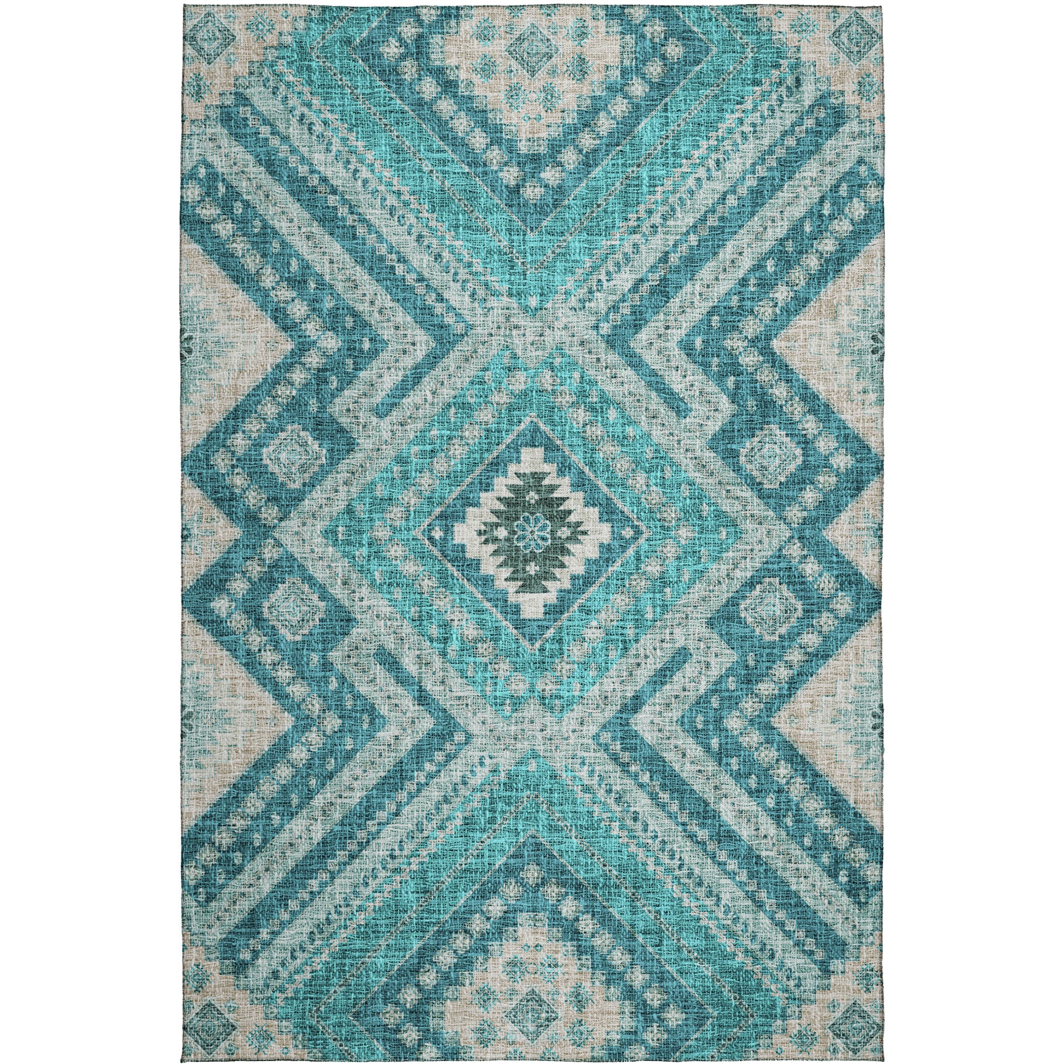 Luxury Washable Indoor/Outdoor Transitional PO5 Teal Rug 2'6" x 3'10" #shape_Rectangle