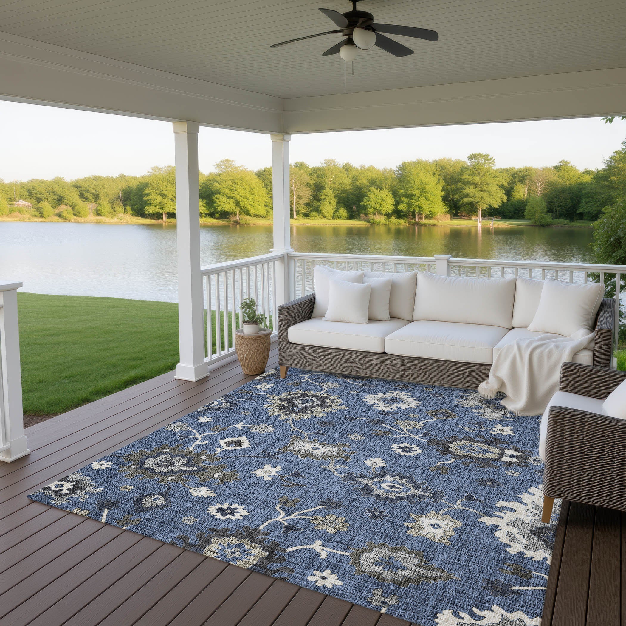 Luxury Washable Indoor/Outdoor Transitional PO6 Blue Rug 2'6" x 3'10" #shape_Rectangle