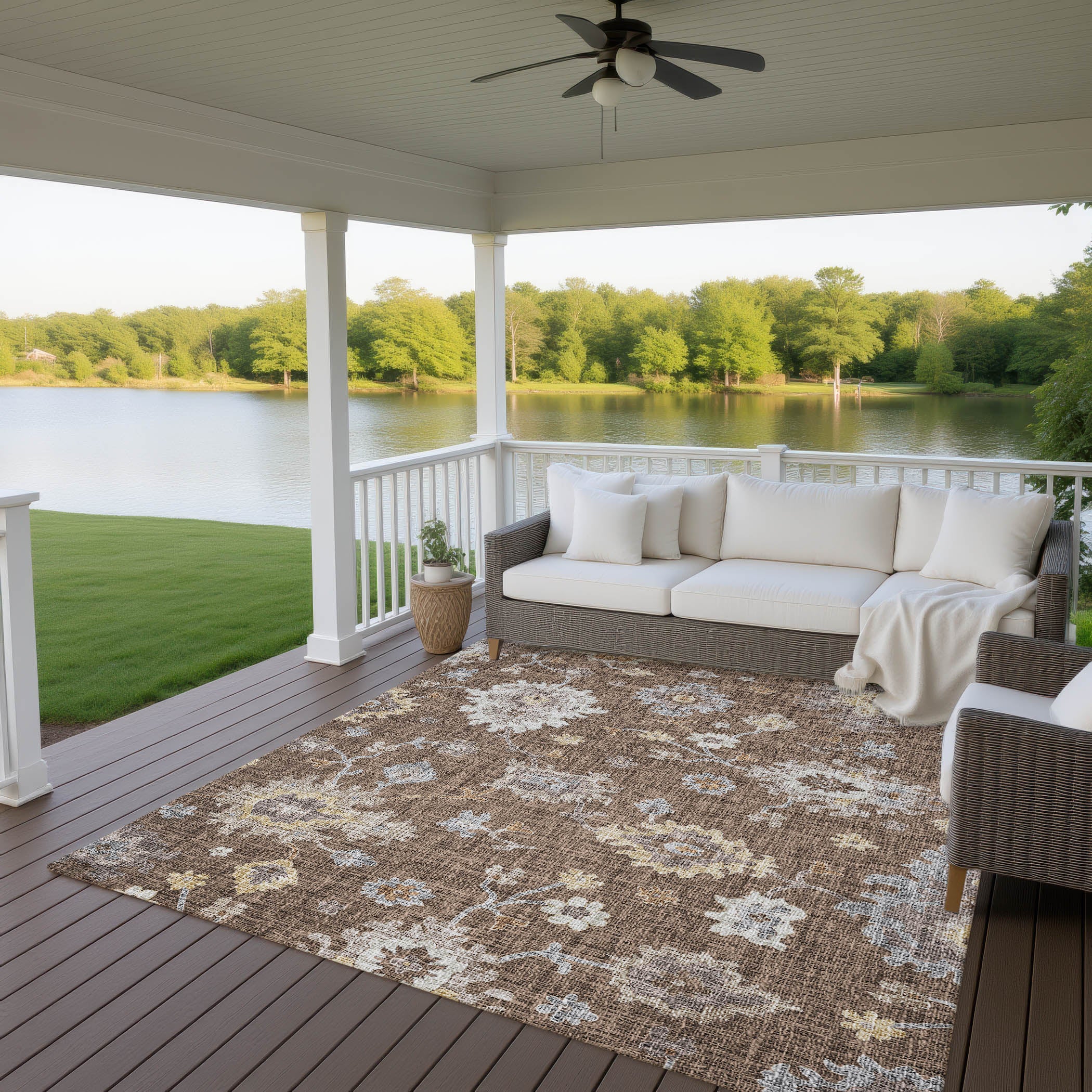 Luxury Washable Indoor/Outdoor Transitional PO6 Chocolate Brown Rug 2'6" x 3'10" #shape_Rectangle