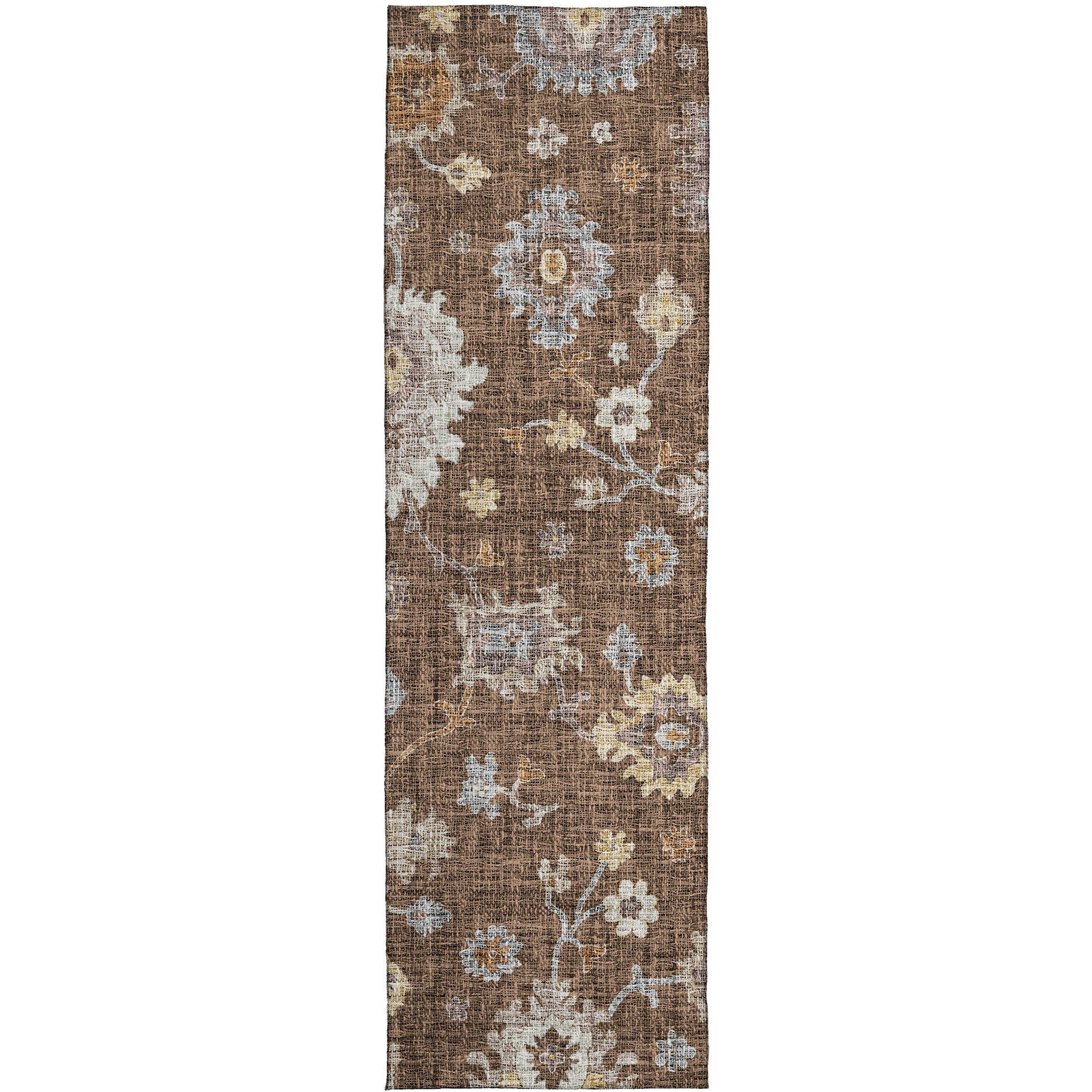 Luxury Washable Indoor/Outdoor Transitional PO6 Chocolate Brown Rug 2'3" x 7'6" #shape_Runner