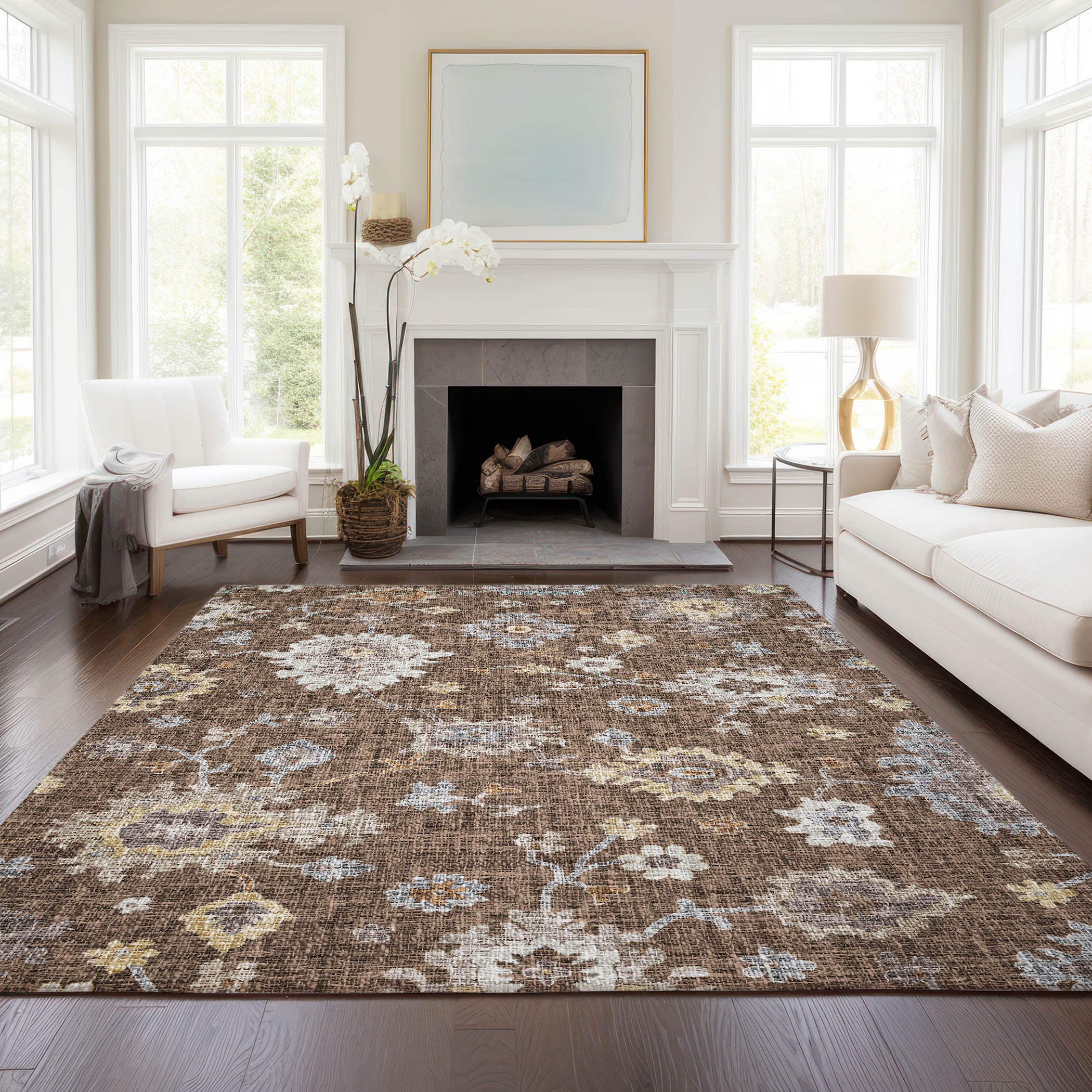 Luxury Washable Indoor/Outdoor Transitional PO6 Chocolate Brown Rug 2'6" x 3'10" #shape_Rectangle