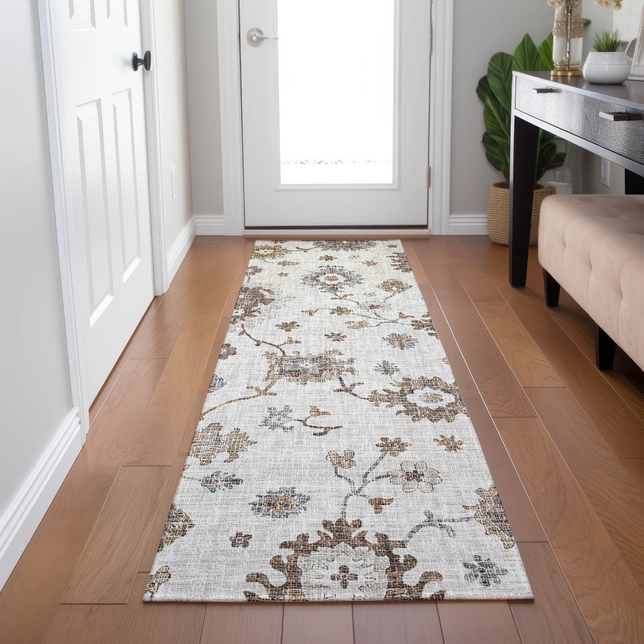 Luxury Washable Indoor/Outdoor Transitional PO6 Ivory Rug 2'3" x 7'6" #shape_Runner