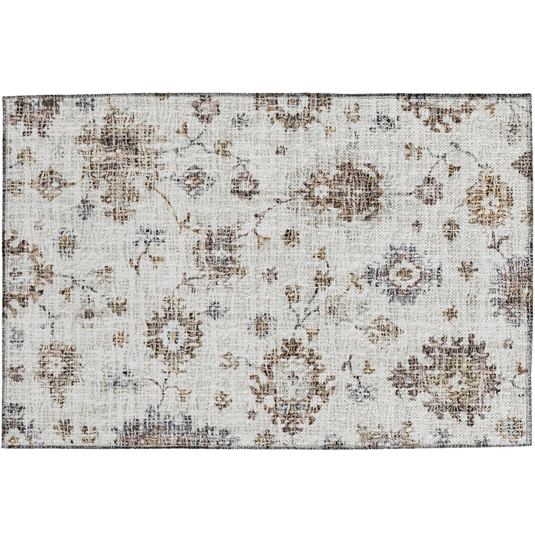 Luxury Washable Indoor/Outdoor Transitional PO6 Ivory Rug 1'8" x 2'6" #shape_Rectangle