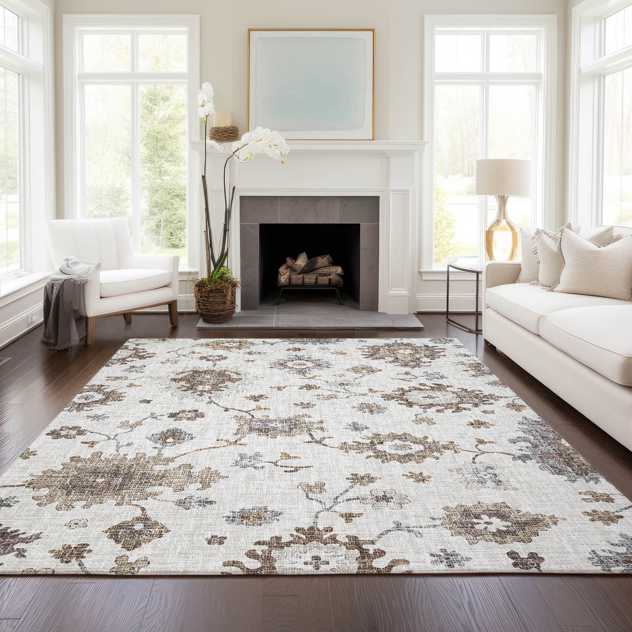 Luxury Washable Indoor/Outdoor Transitional PO6 Ivory Rug 2'6" x 3'10" #shape_Rectangle