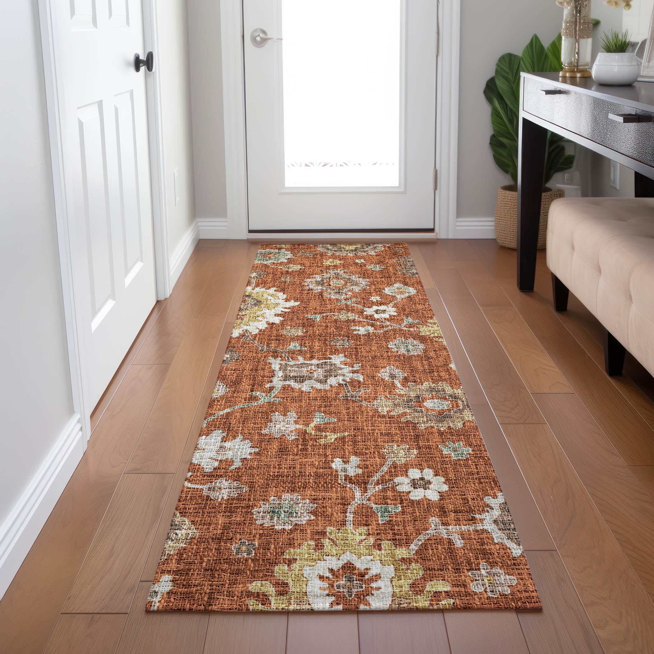 Luxury Washable Indoor/Outdoor Transitional PO6 Paprika Orange Rug 2'3" x 7'6" #shape_Runner