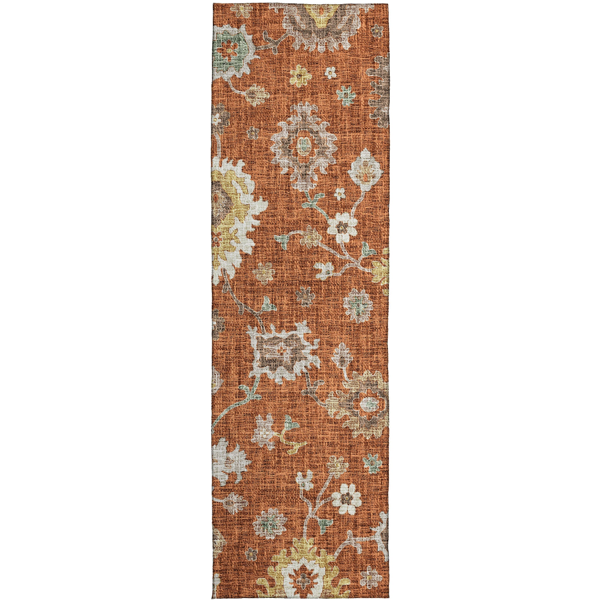 Luxury Washable Indoor/Outdoor Transitional PO6 Paprika Orange Rug 2'3" x 7'6" #shape_Runner
