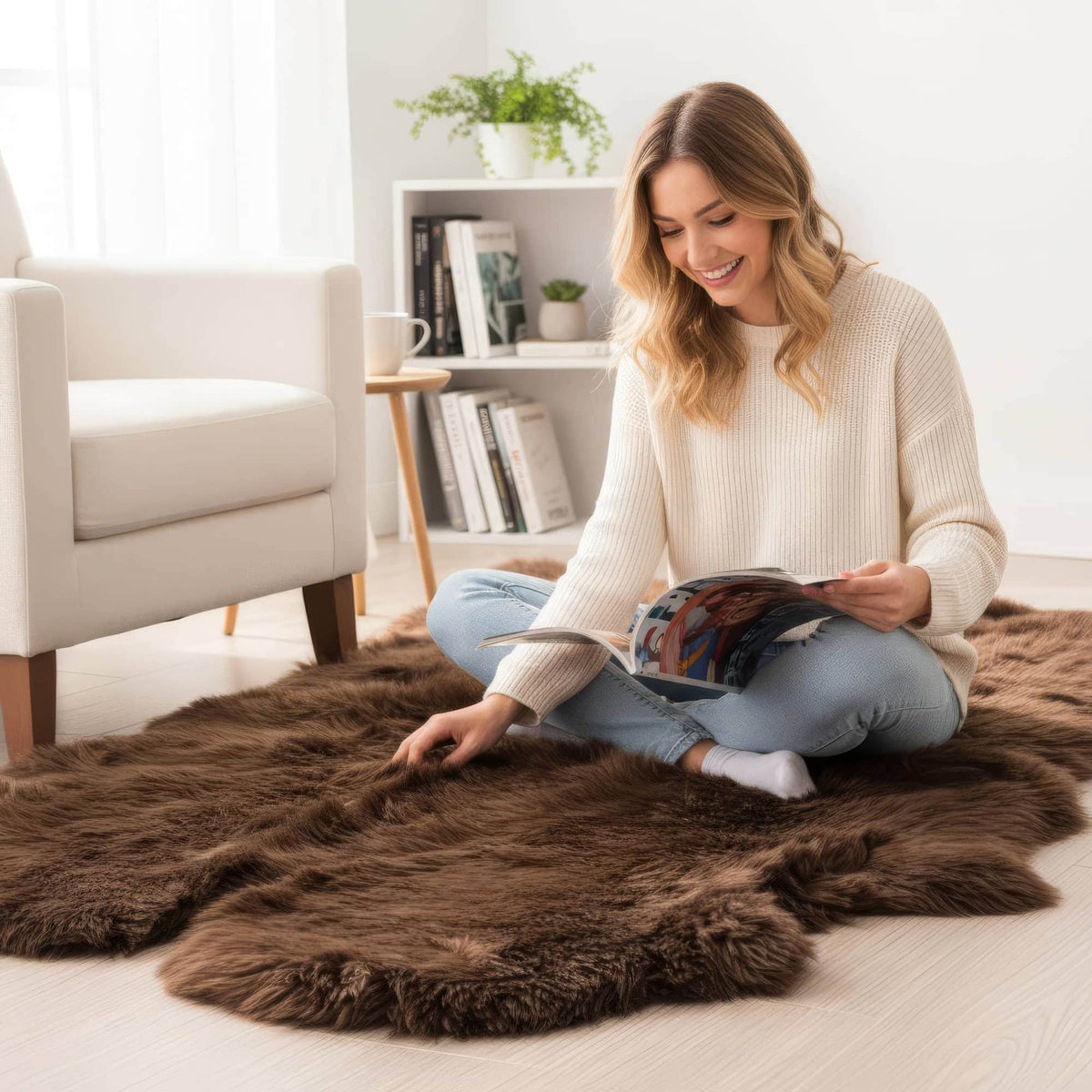 Natural Dark Sheepskin Rug Shearling Fur Pelt Ethically Sourced Oeko Tex Certified