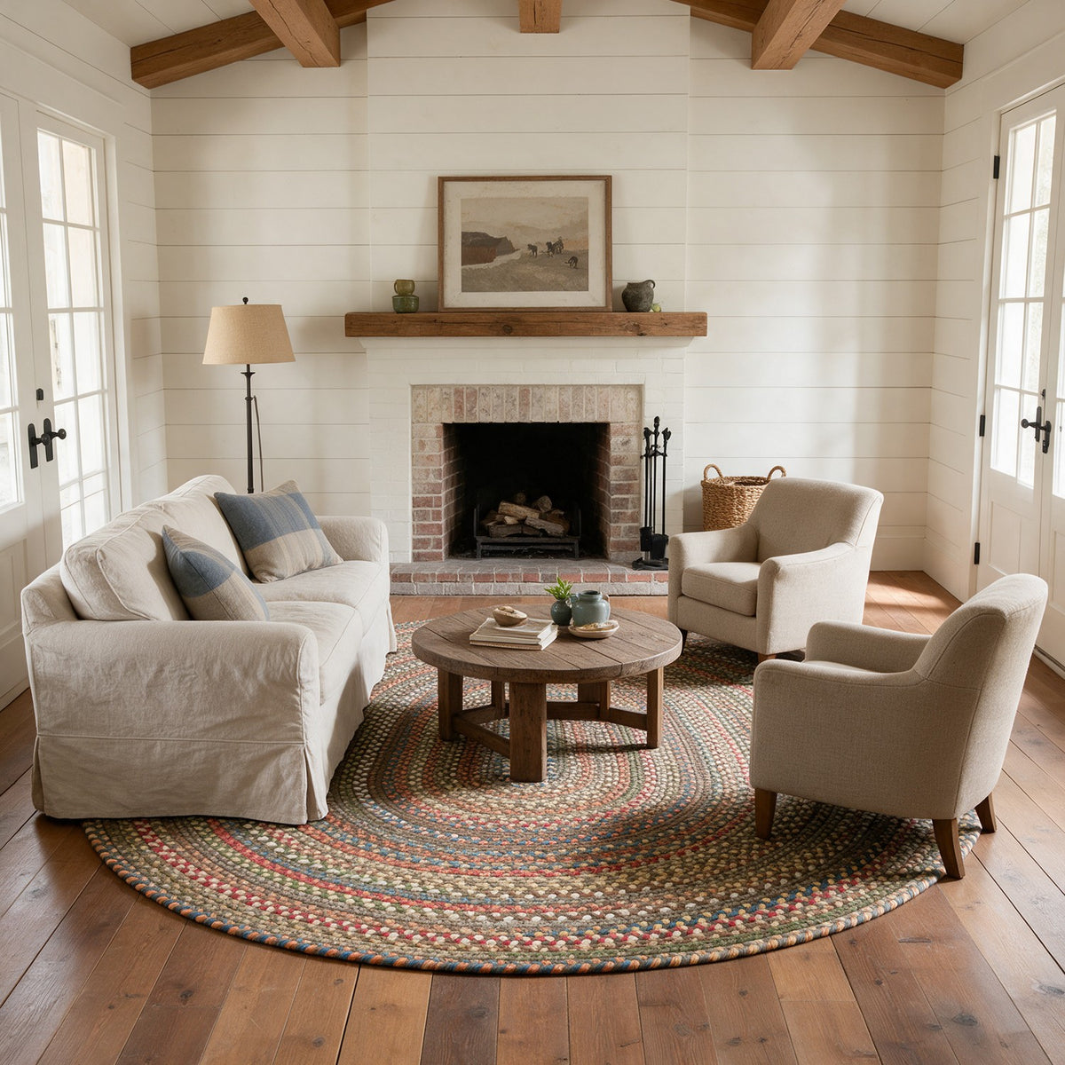 Roxbury Dark Taupe braided rug, 10 ft round in a farmhouse living room #Size_10' Round