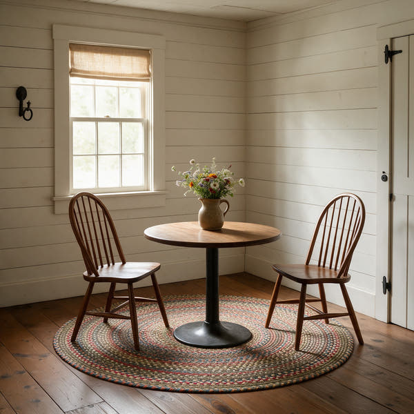Roxbury Dark Taupe braided rug, 4 ft round in a breakfast nook #Size_4' Round