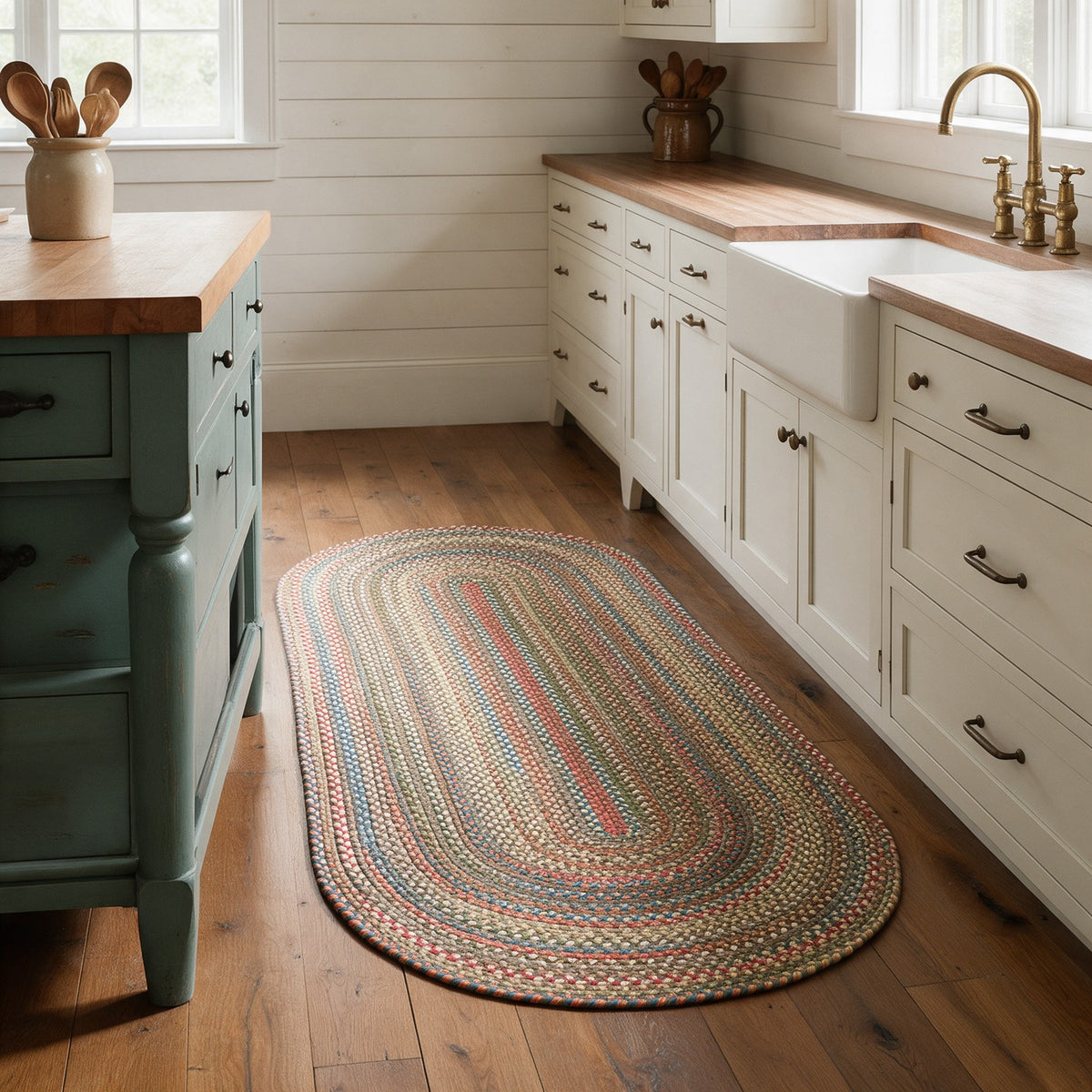 Roxbury Dark Taupe braided rug, 2x6 runner in a galley kitchen aisle #Size_2' x 6' Runner