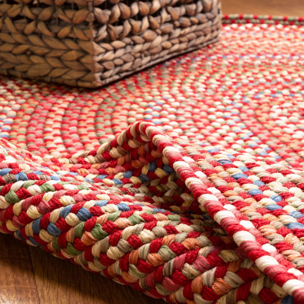 Roxbury Red braided rug, reversible underside