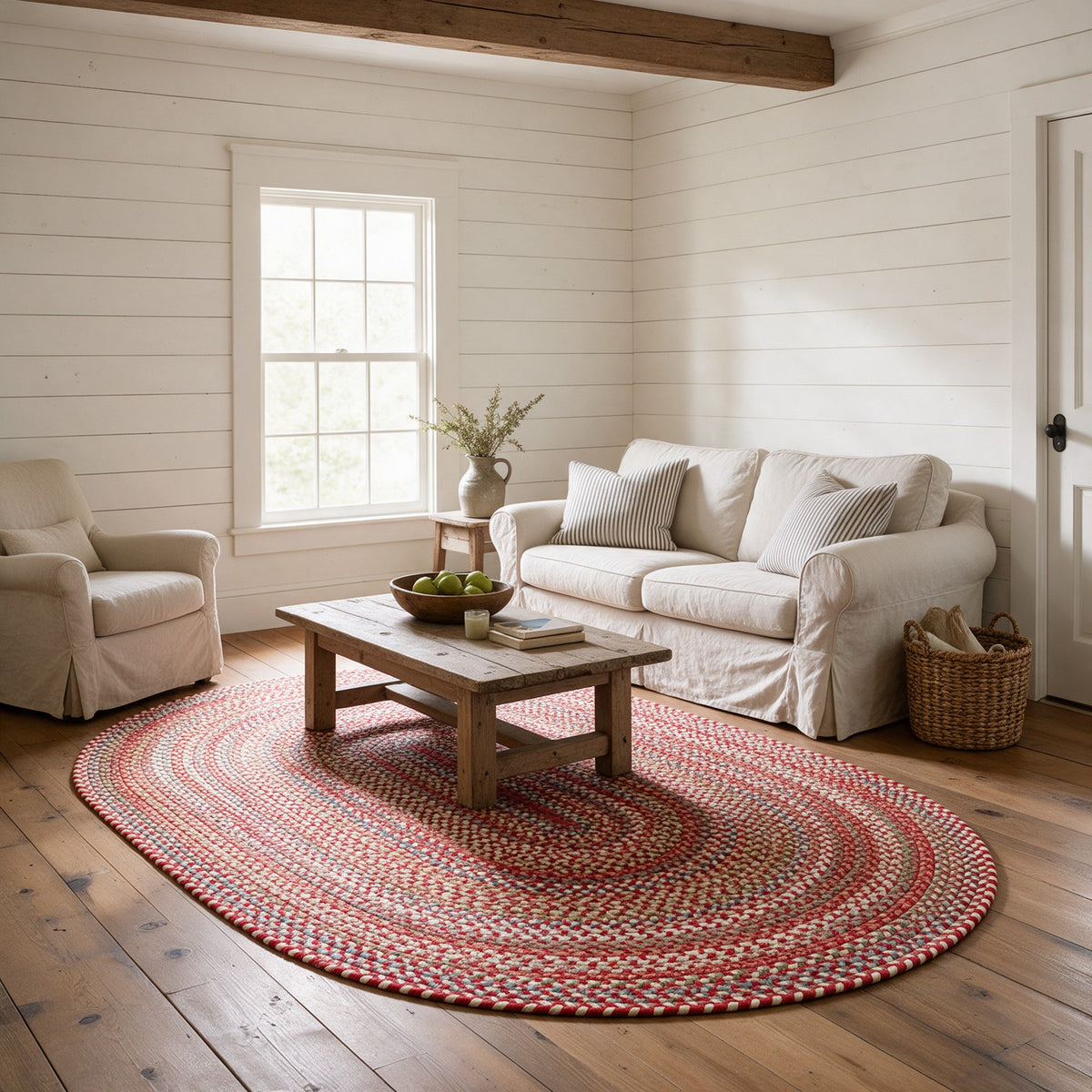 #Oval_4x6 - Roxbury Red braided rug, 4x6 oval in a farmhouse living room