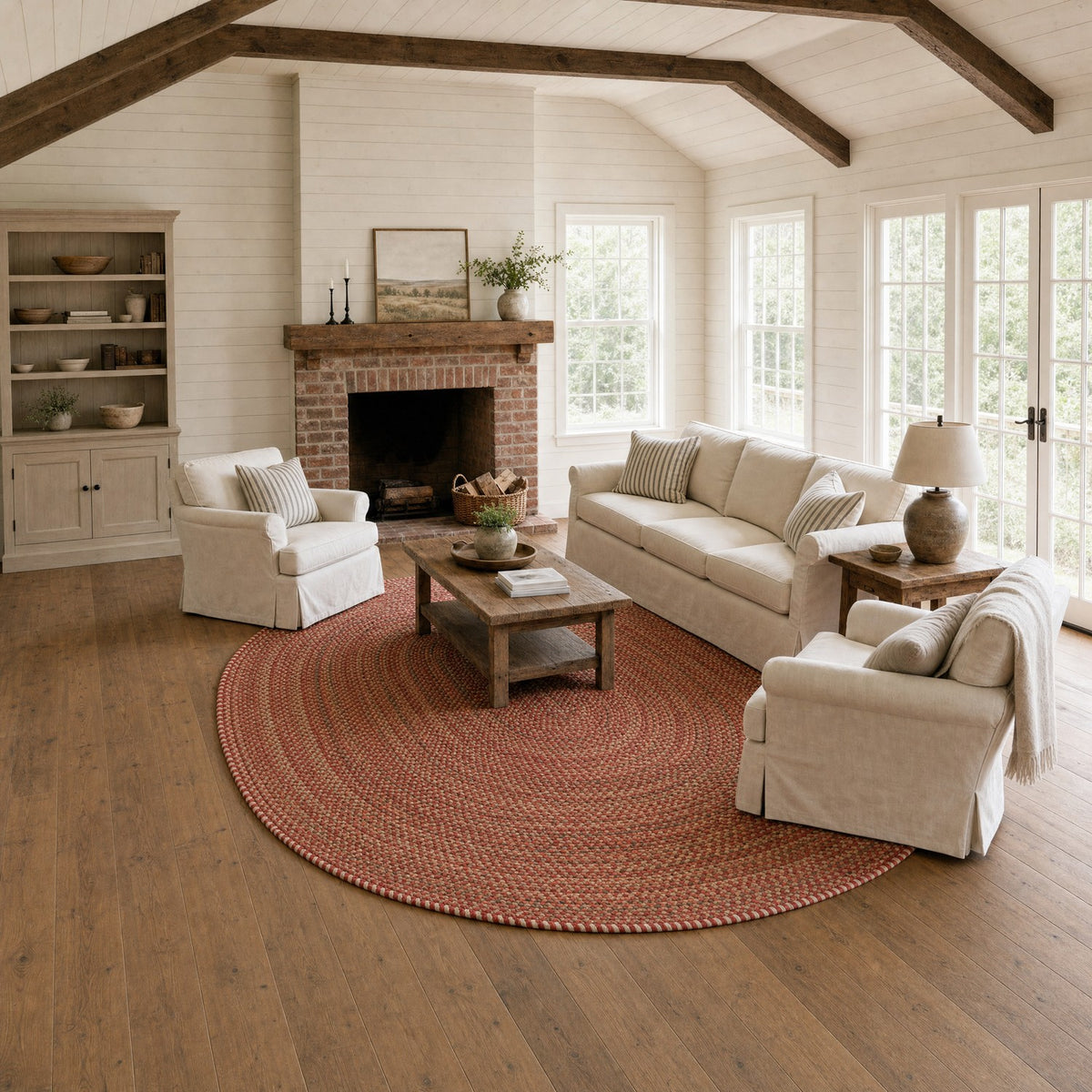#Oval_8x11 - Roxbury Red braided rug, 8x11 oval in a farmhouse great room