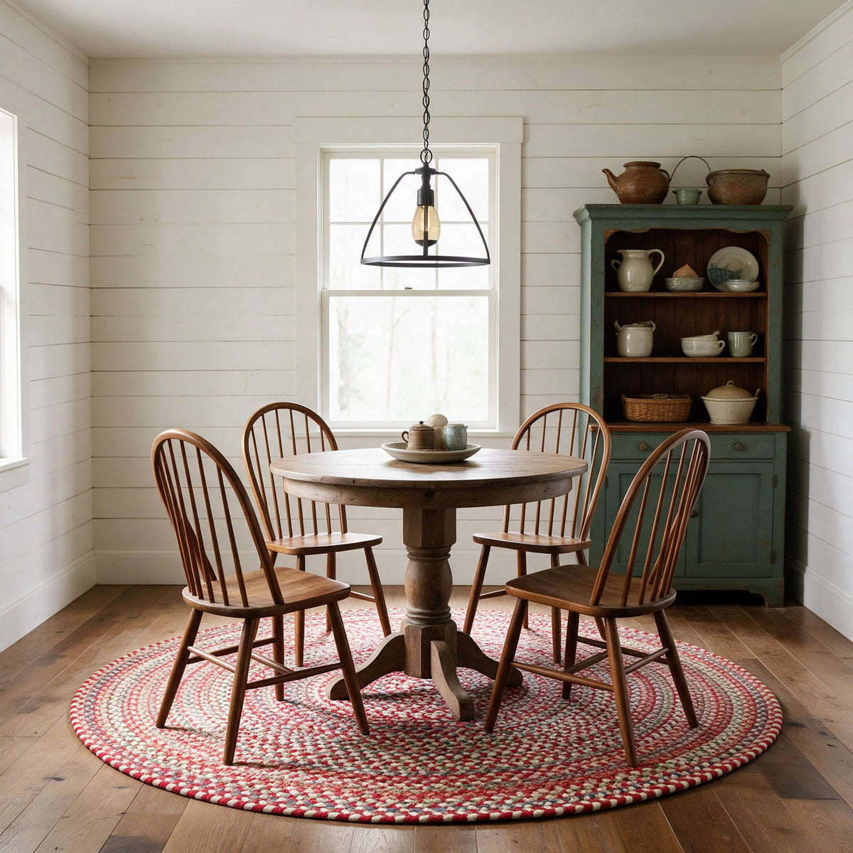 #Round_6 - Roxbury Red braided rug, 6 foot round in a dining room