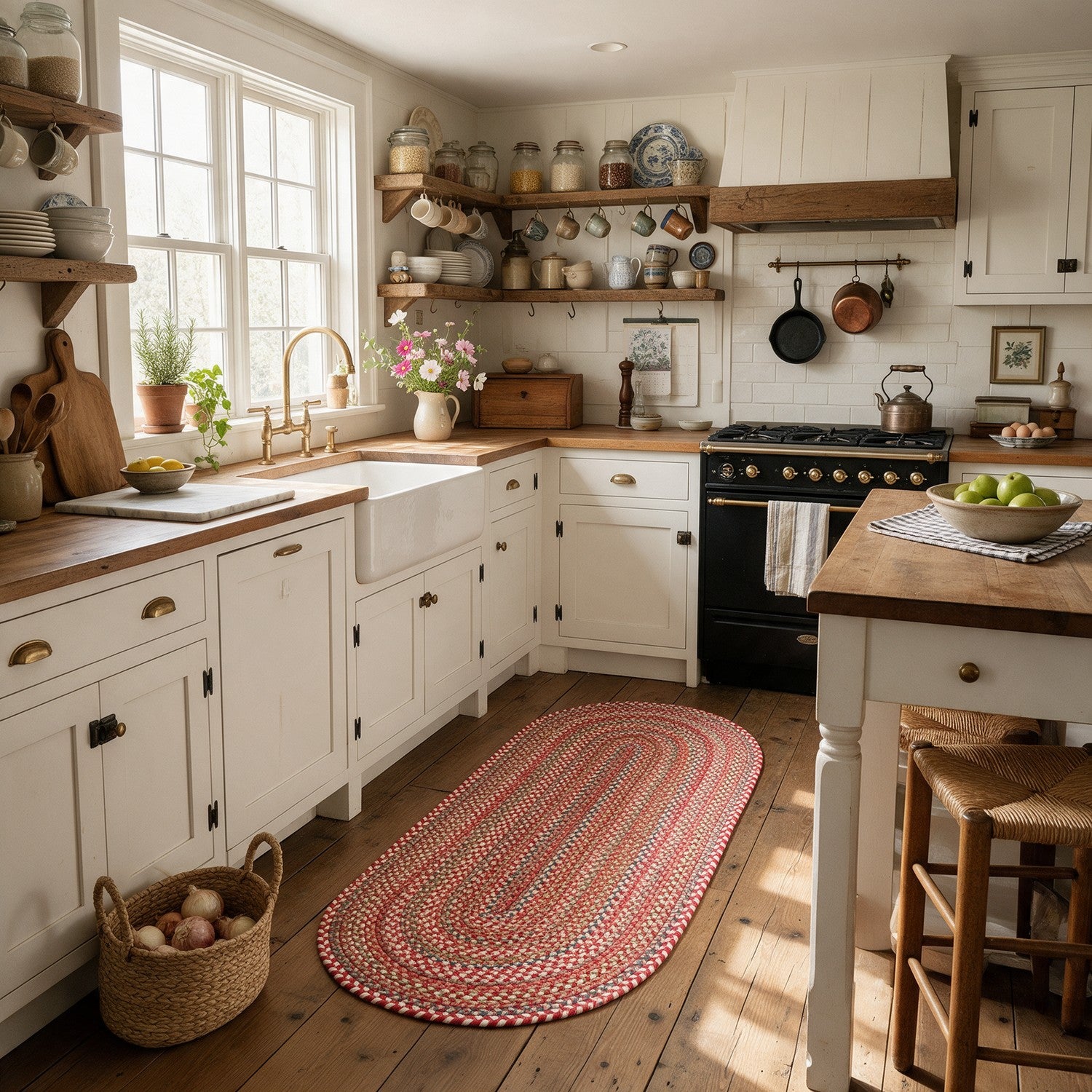 #Runner_2x6 - Roxbury Red braided rug, 2x6 runner in a farmhouse galley kitchen