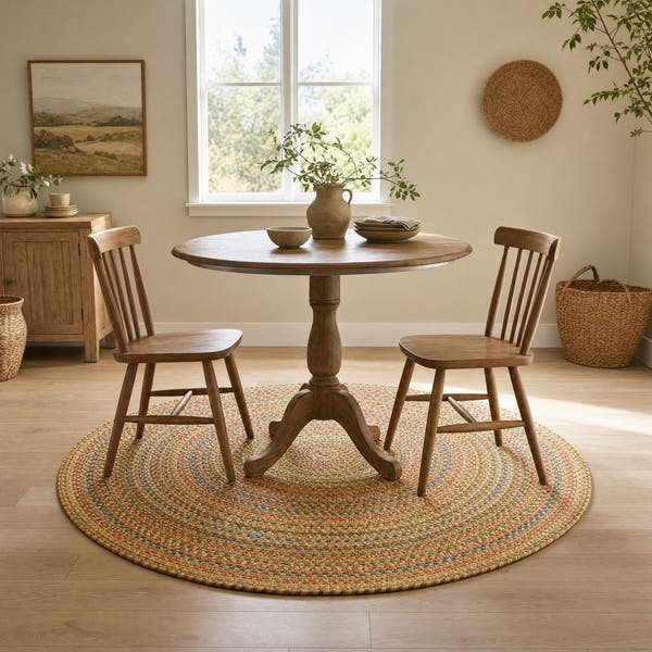 Roxbury Straw Beige braided rug, 4 foot round in a breakfast nook #Size_4' Round