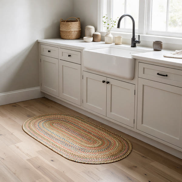 Roxbury Straw Beige braided rug, 2x4 runner in a kitchen #Size_2' x 4' Runner
