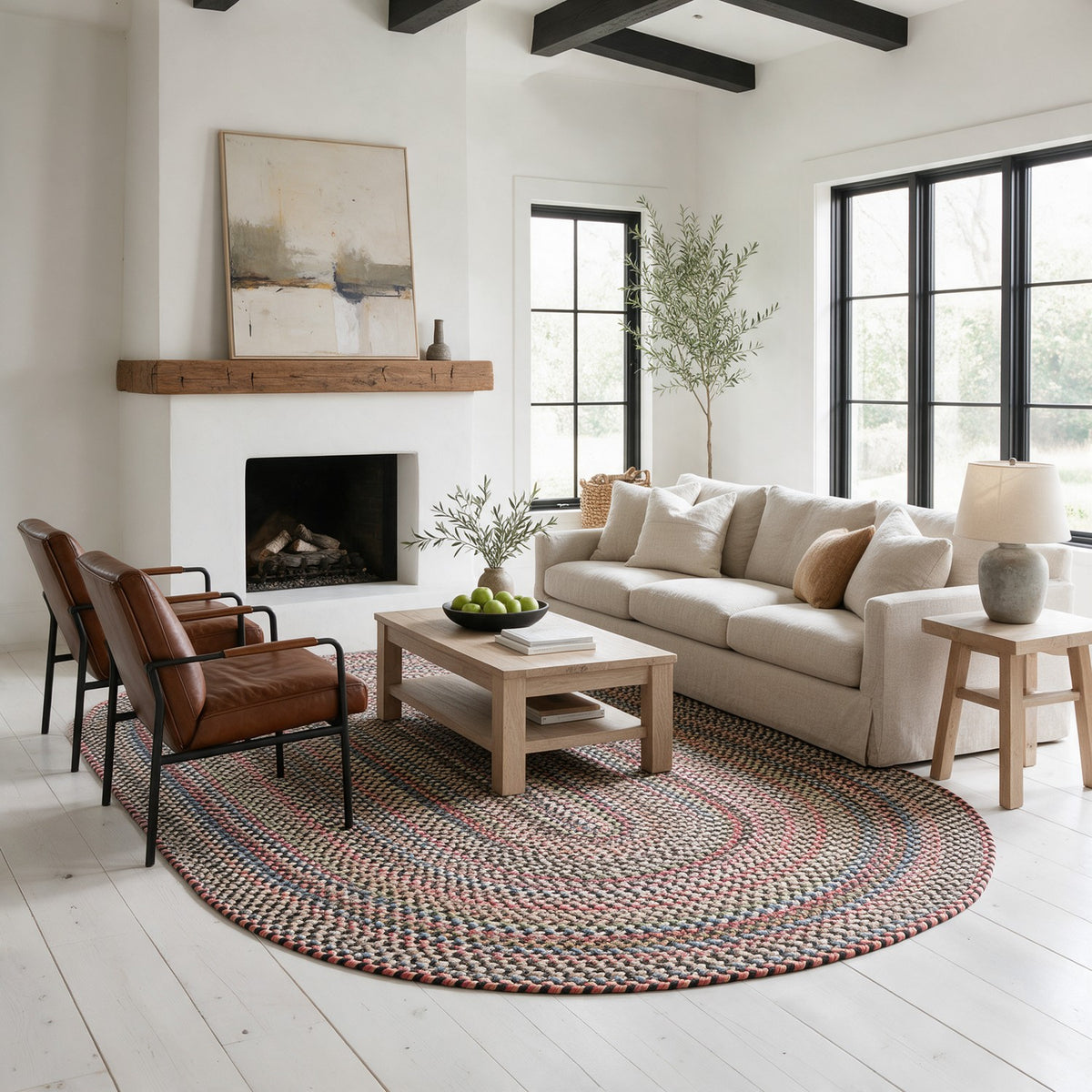 #Oval_8x11 - Roxbury Charcoal braided rug, 8x11 oval in a modern farmhouse great room