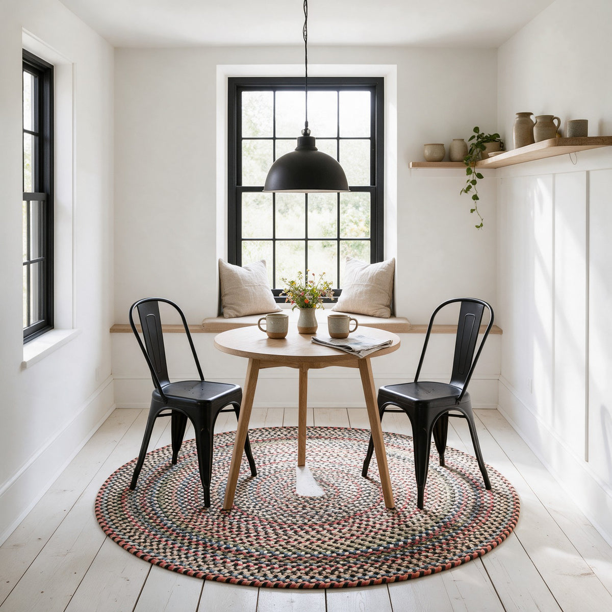 #Round_4 - Roxbury Charcoal braided rug, 4' round in a modern farmhouse breakfast nook