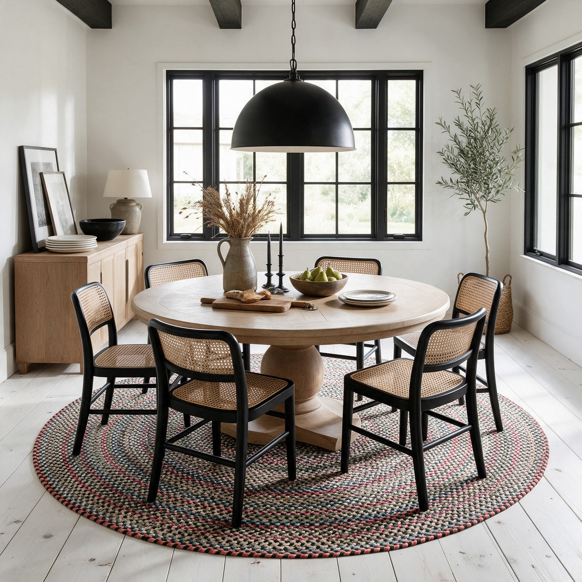 #Round_8 - Roxbury Charcoal braided rug, 8' round in a modern farmhouse dining room