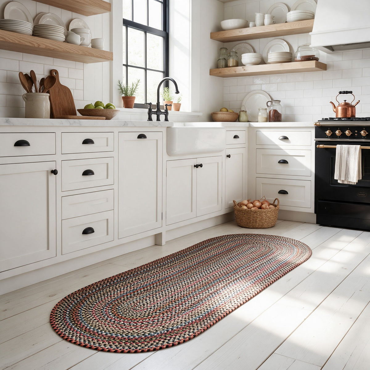#Runner_2x4 - Roxbury Charcoal braided rug, 2x4 runner in a modern farmhouse kitchen