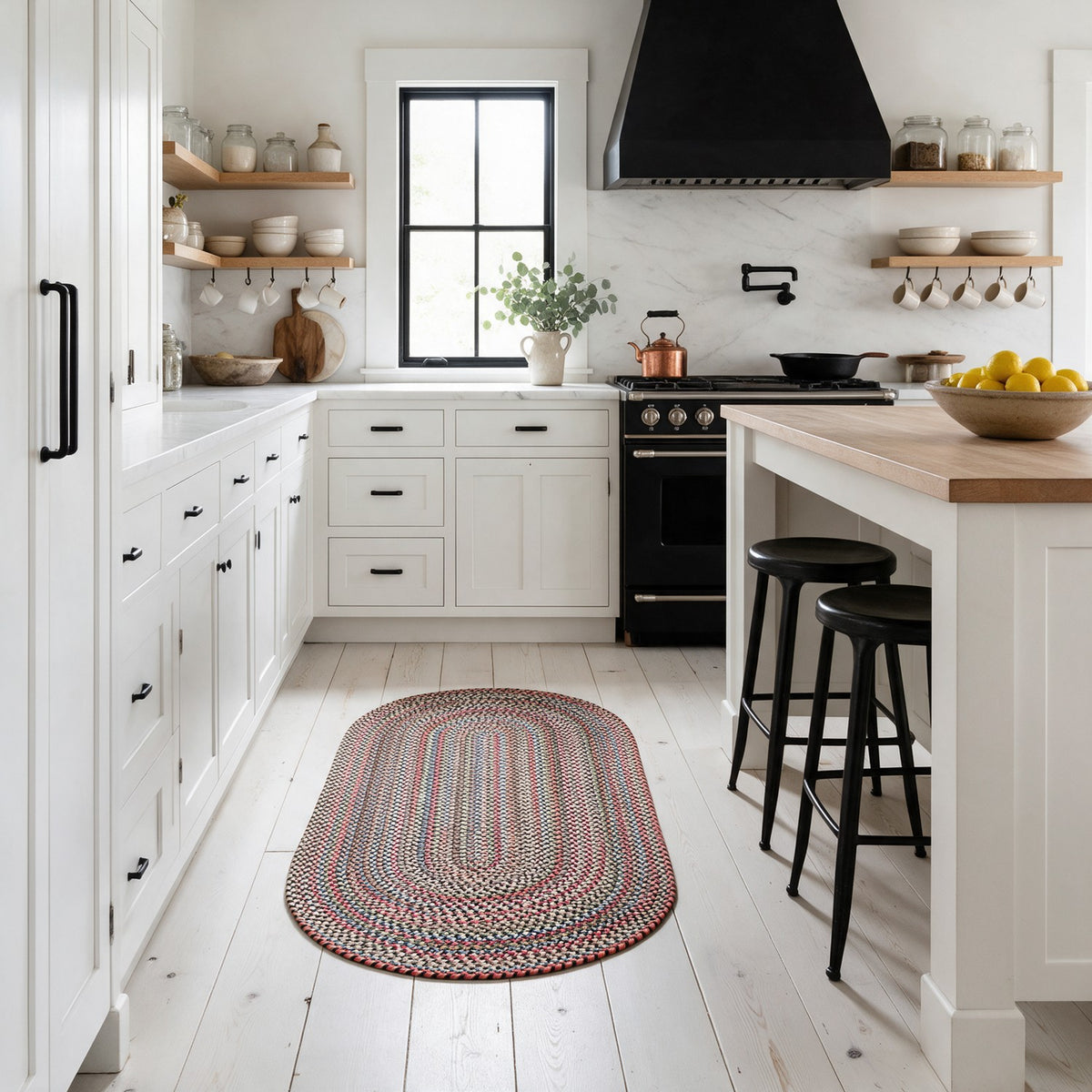 #Runner_2x6 - Roxbury Charcoal braided rug, 2x6 runner in a modern farmhouse galley kitchen
