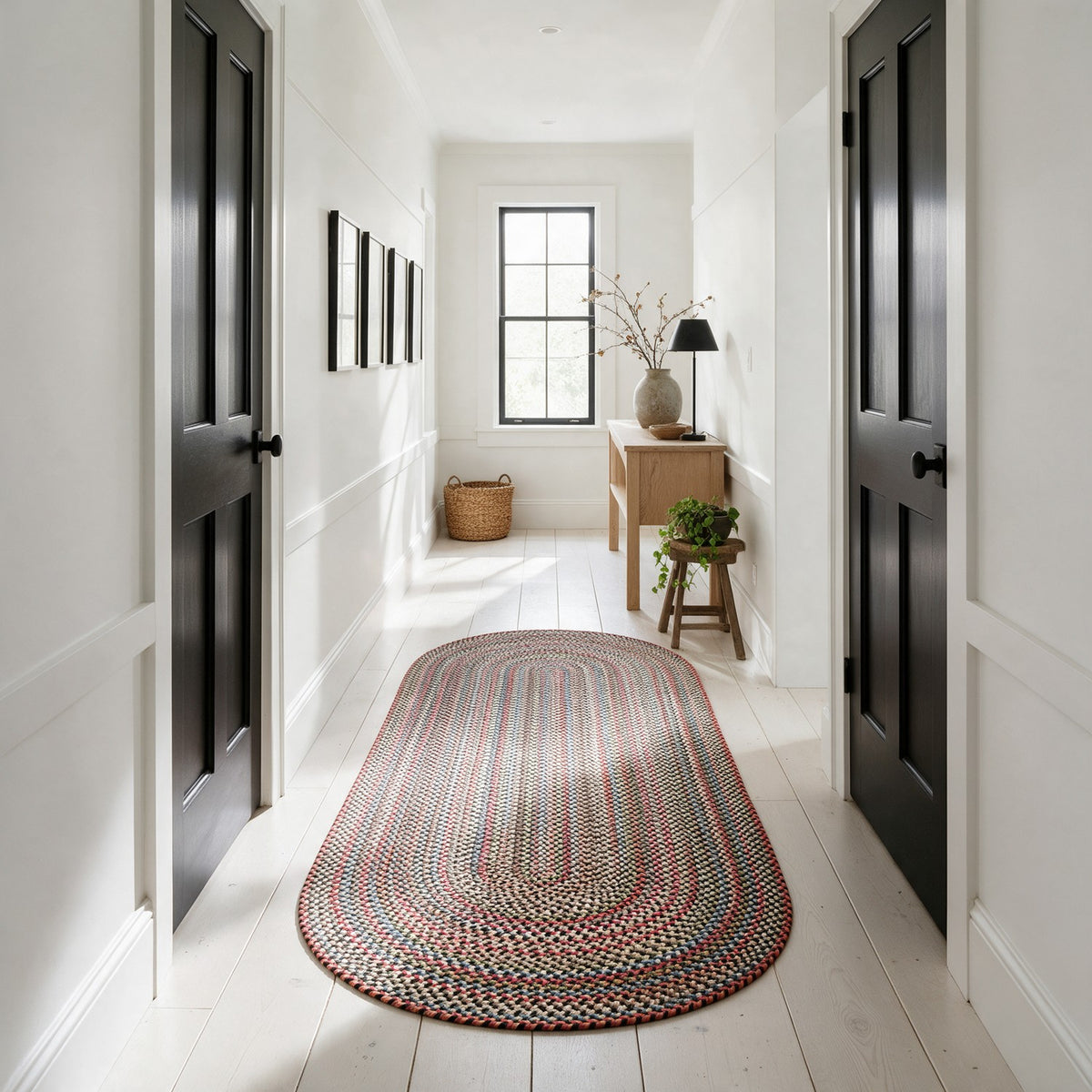 #Runner_2x8 - Roxbury Charcoal braided rug, 2x8 runner in a modern farmhouse hallway