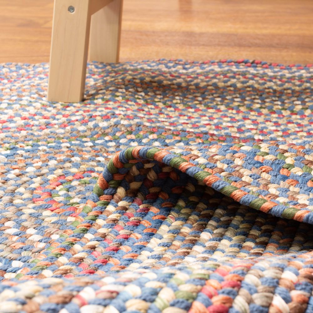 Roxbury Blue braided rug, reversible underside