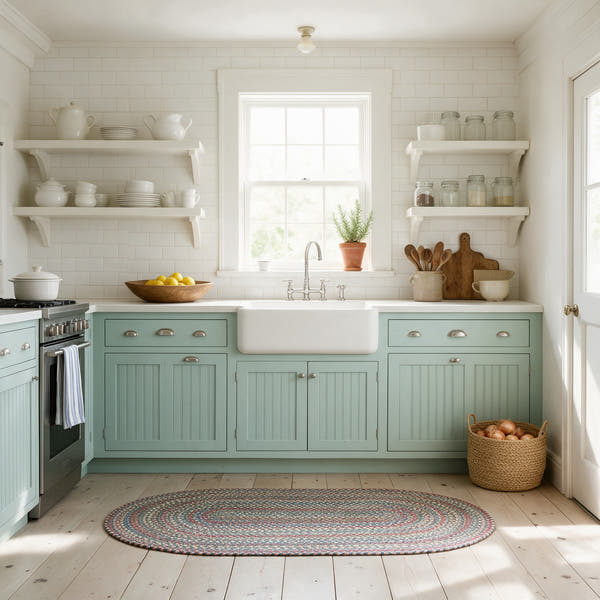 Roxbury Blue braided rug, 2x4 runner in a coastal cottage kitchen #Size_2' x 4' Runner