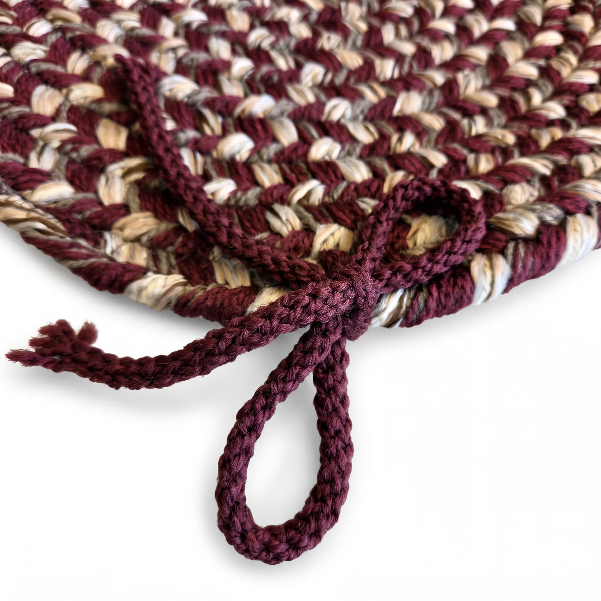 Ridgewood Braided Chair Pad - Burgundy - tie detail