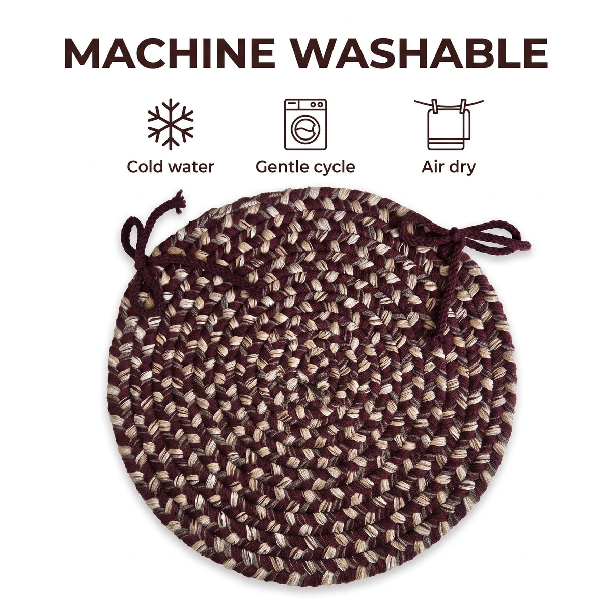 Ridgewood Braided Chair Pad - Burgundy - machine washable