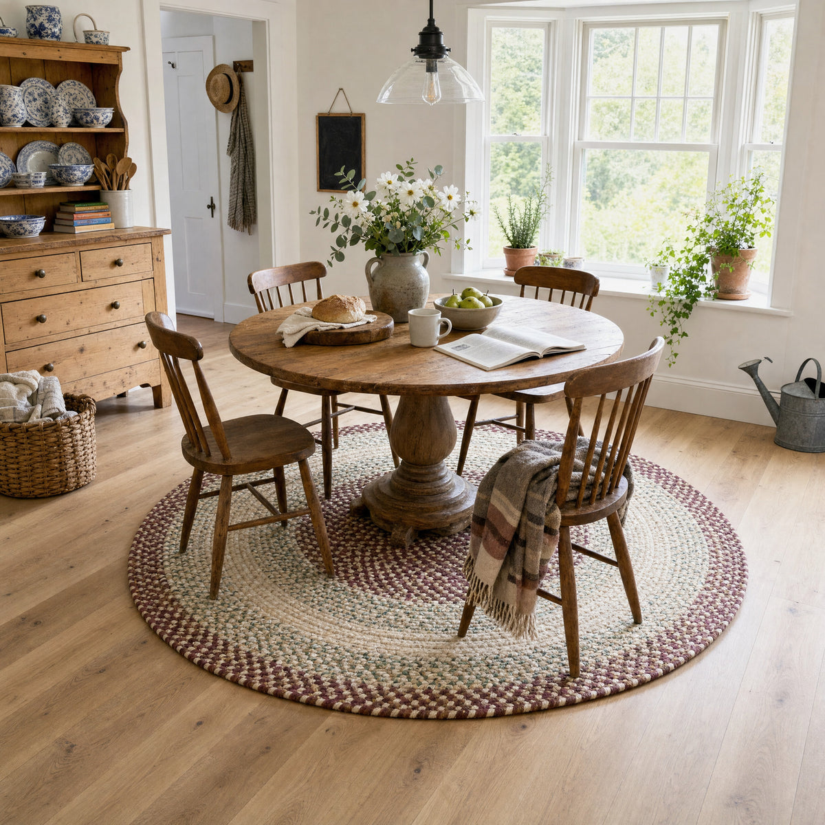 Ridgewood Burgundy braided rug, 6 foot round in a farmhouse room #Shape_Round