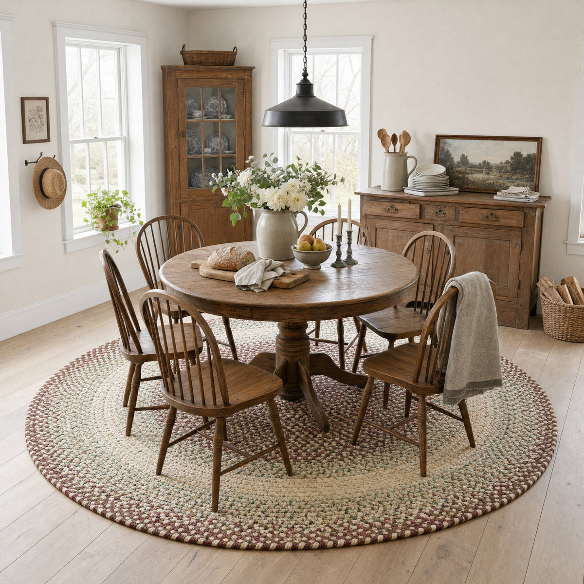 Ridgewood Burgundy braided rug, 8 foot round in a farmhouse room #Shape_Round