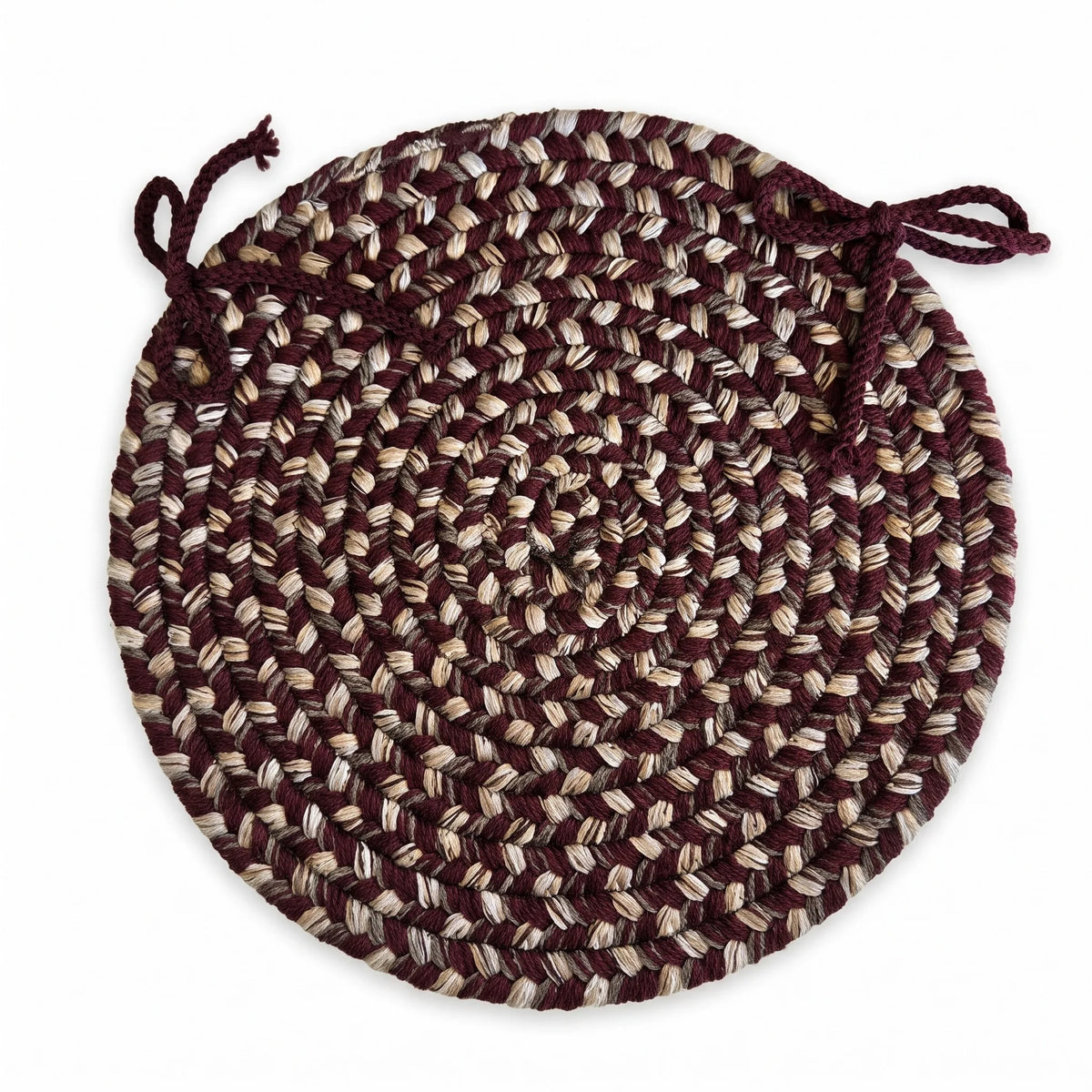 Ridgewood Braided Chair Pad - Burgundy - 15 inch round with ties