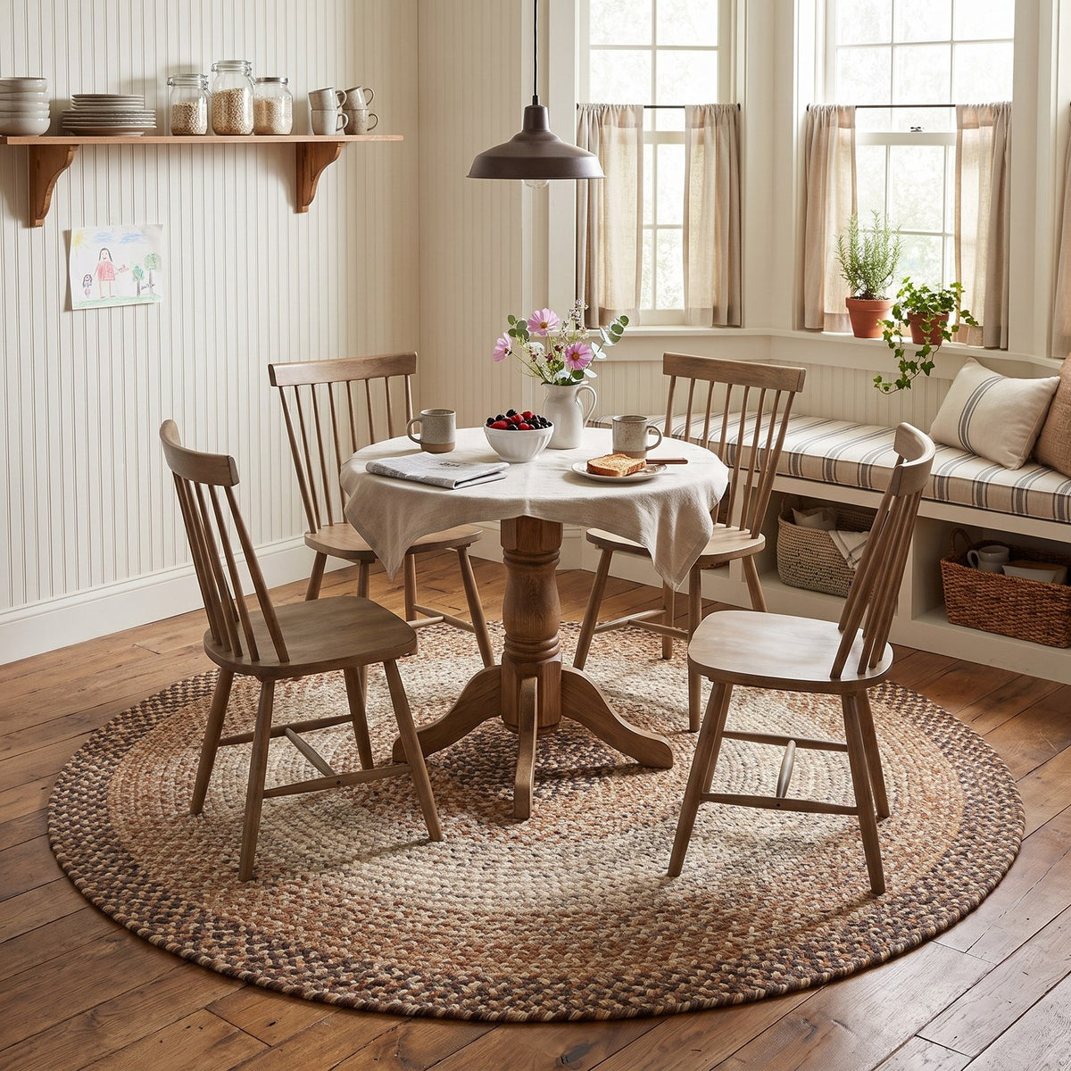 Ridgewood Taupe braided rug, 6 foot round, in a breakfast nook #Size_6' Round