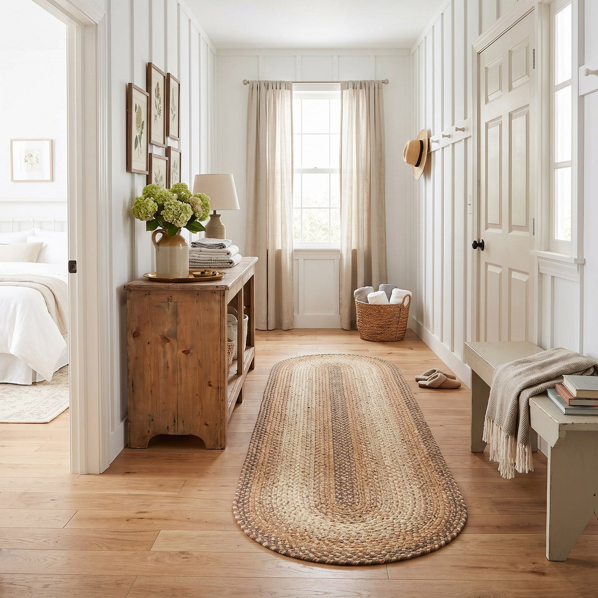 Ridgewood Taupe braided runner, 2x8, in an upstairs hallway #Size_2' x 8' Runner