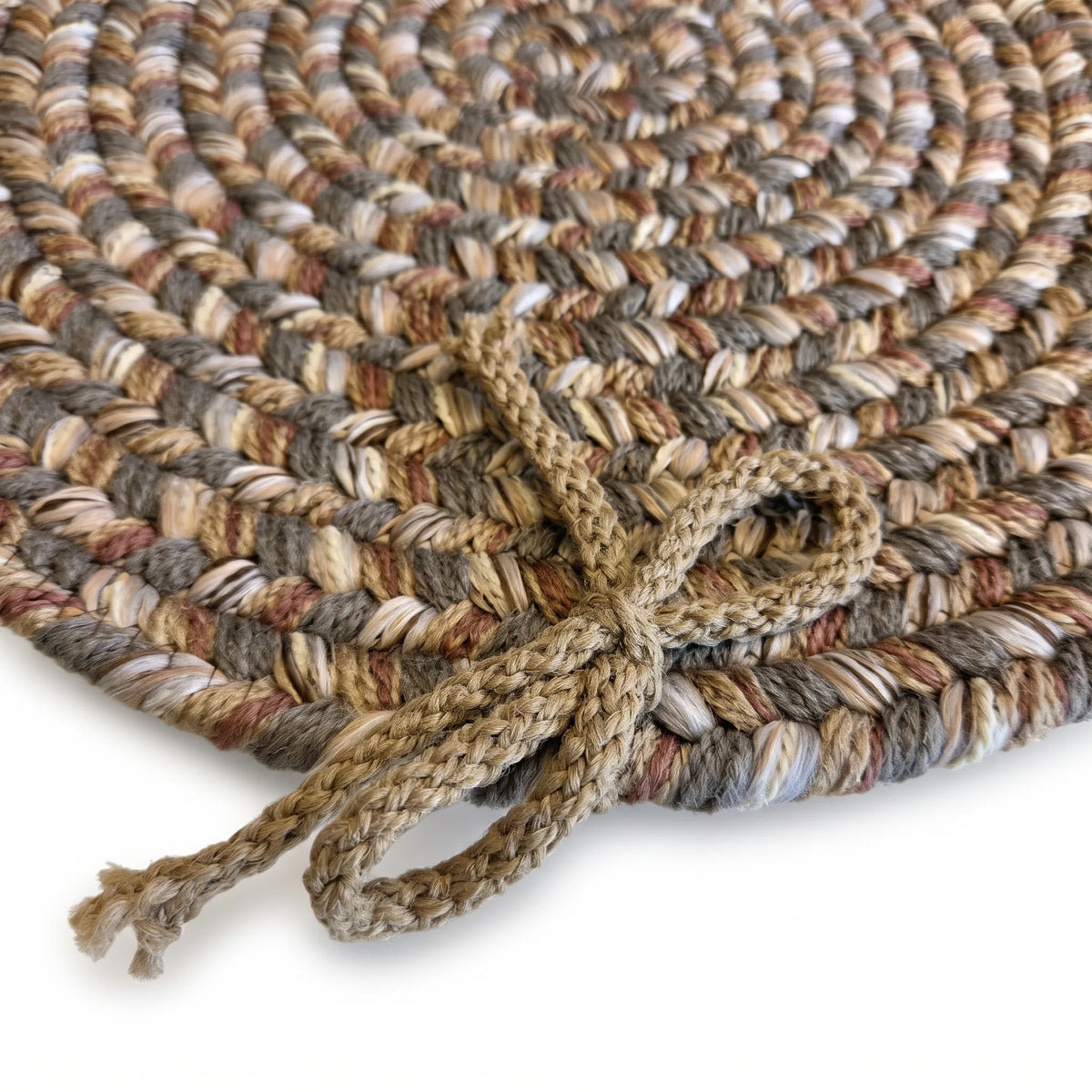 Ridgewood Braided Chair Pad - Taupetone - tie detail