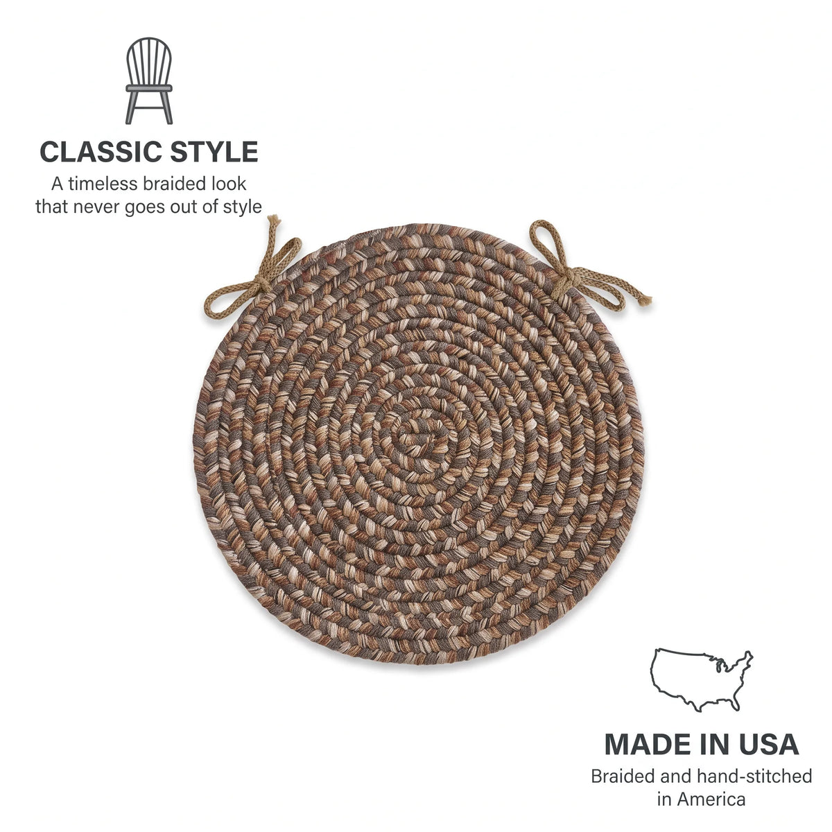 Ridgewood Braided Chair Pad - Taupetone - classic style, made in USA