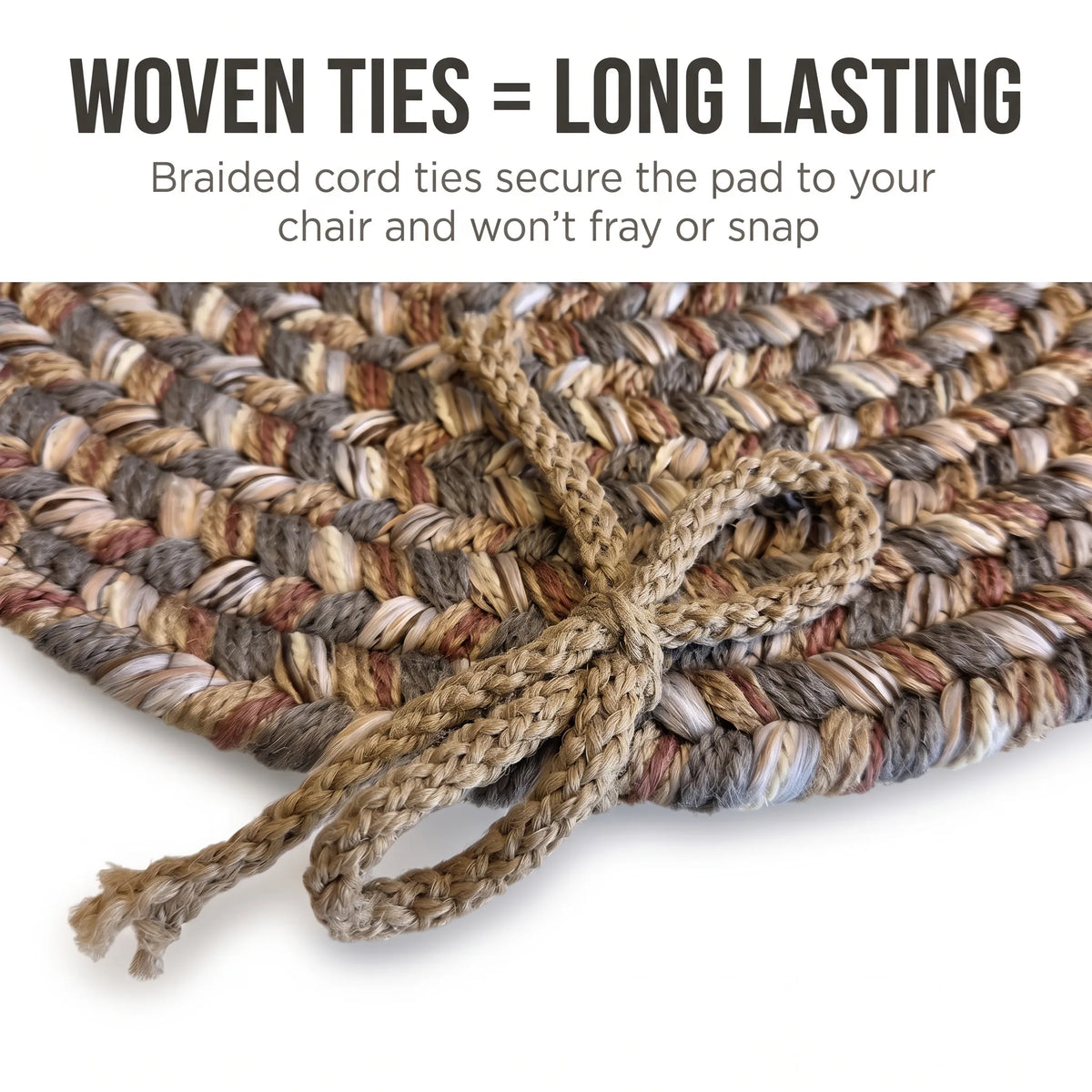 Ridgewood Braided Chair Pad - Taupetone - woven ties are long lasting