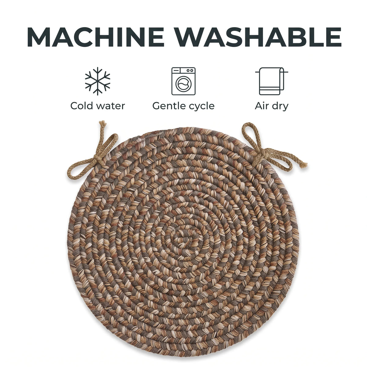 Ridgewood Braided Chair Pad - Taupetone - machine washable