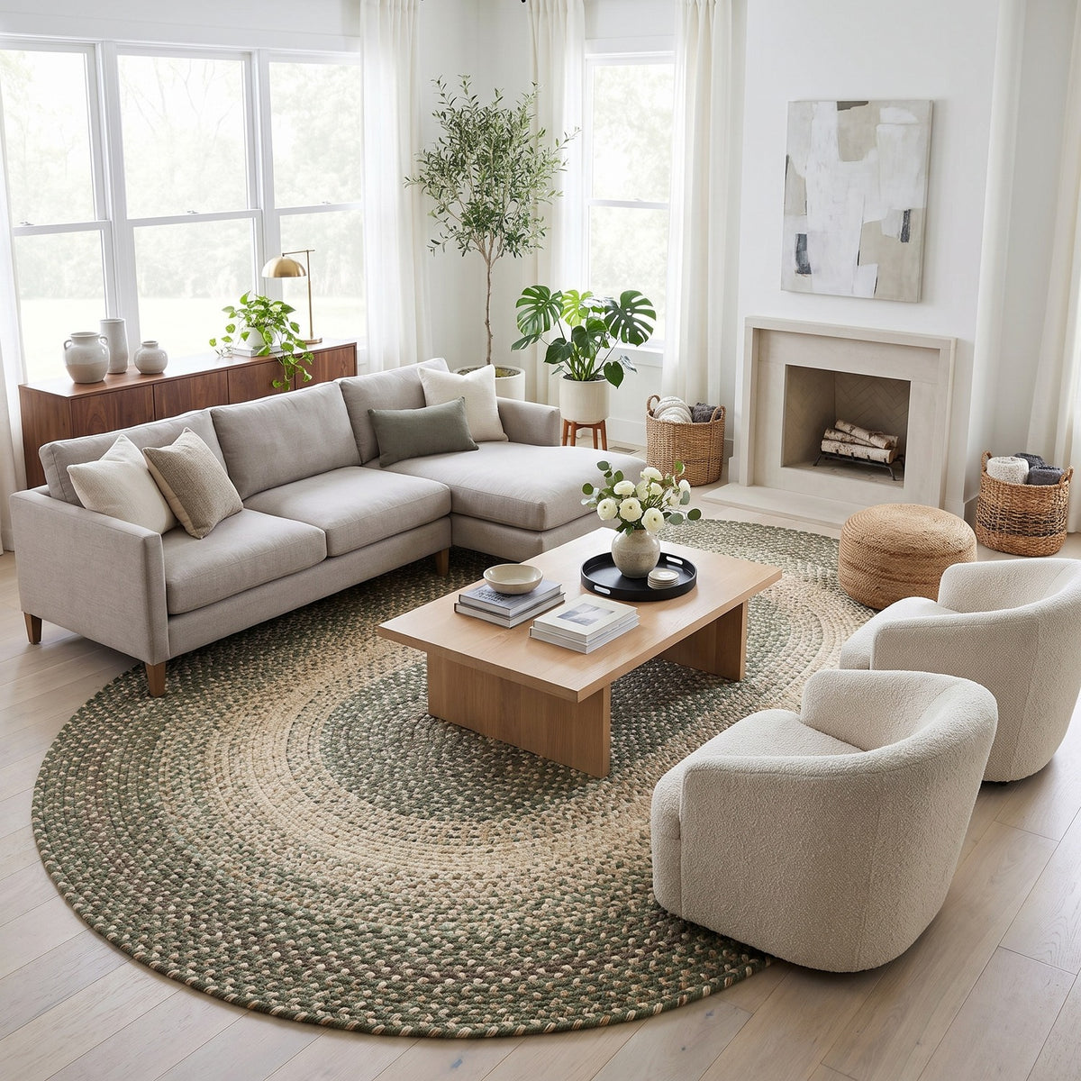 Ridgewood Forest Green braided rug, 10x13 oval, in a great room #Size_10' x 13' Oval