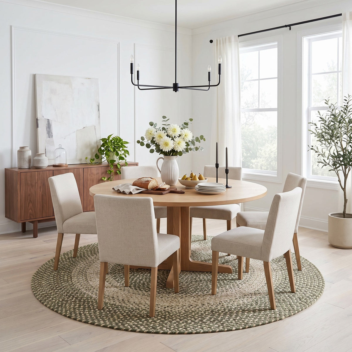 Ridgewood Forest Green braided rug, 8 ft round, in a dining room #Size_8' Round