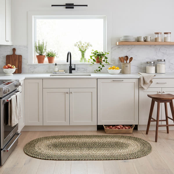 Ridgewood Forest Green braided rug, 2x4 runner, in a kitchen #Size_2' x 4' Runner
