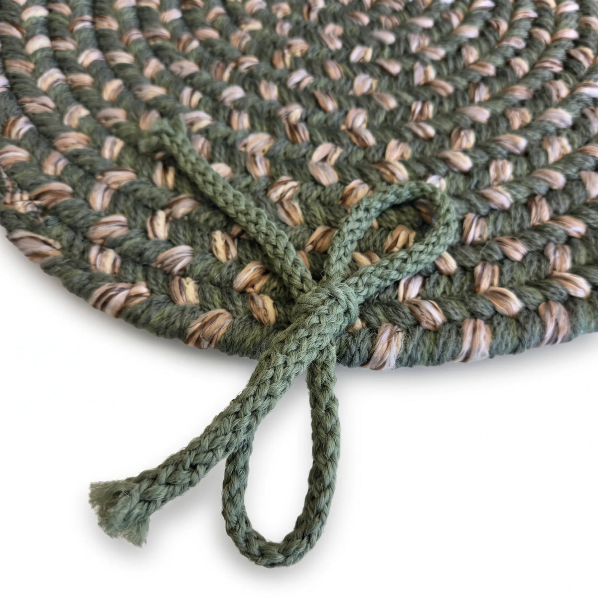 Ridgewood Braided Chair Pad - Forest Green - tie detail