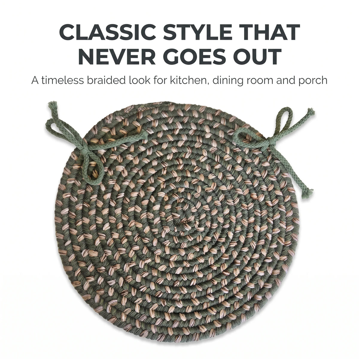 Ridgewood Braided Chair Pad - Forest Green - classic style that never goes out