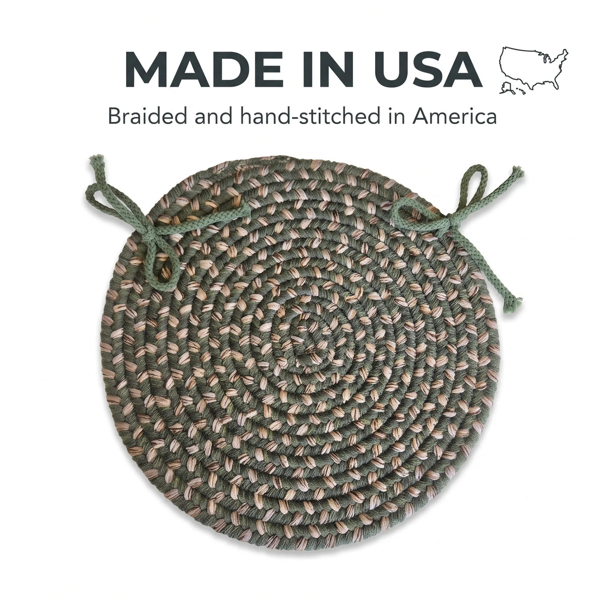 Ridgewood Braided Chair Pad - Forest Green - made in USA
