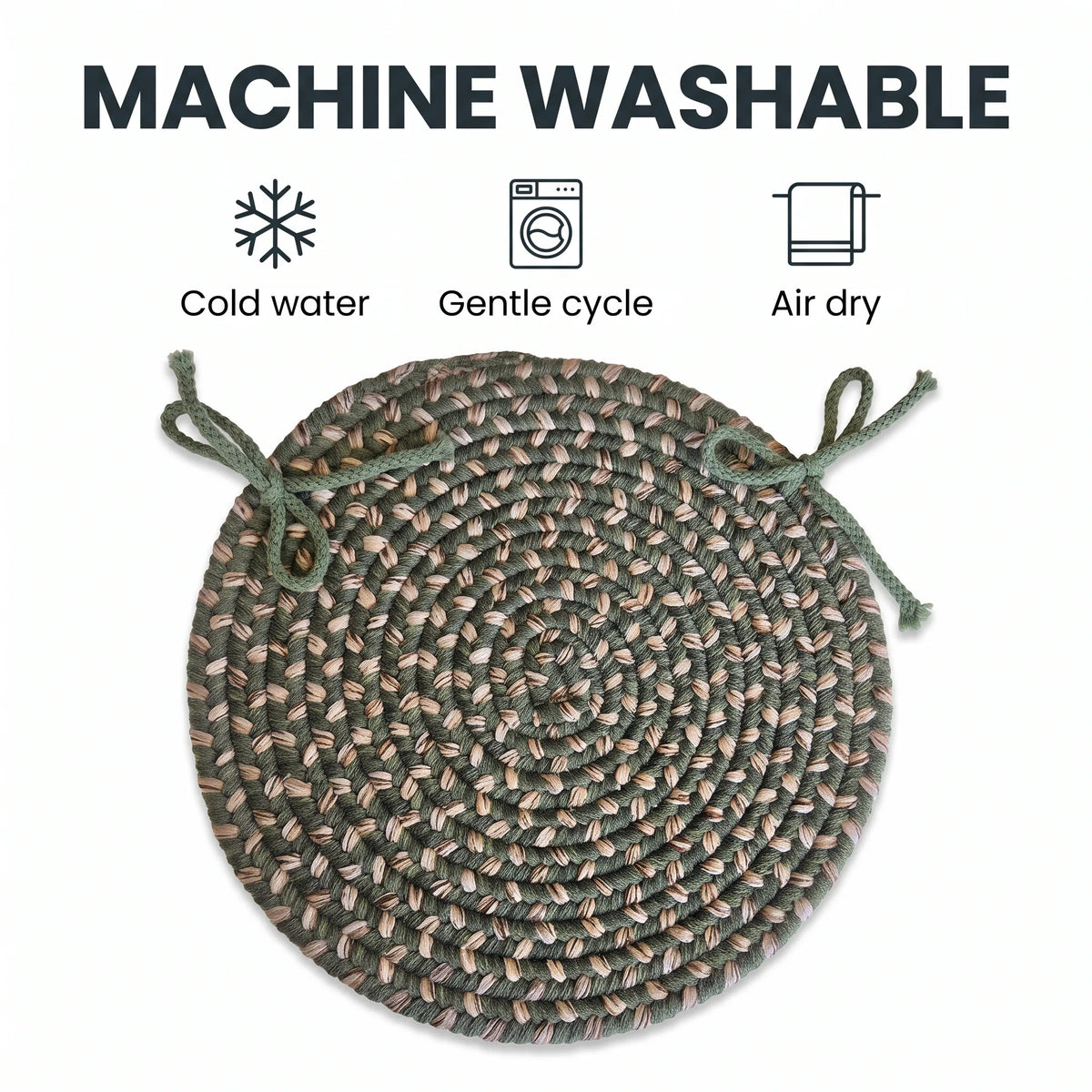 Ridgewood Braided Chair Pad - Forest Green - machine washable