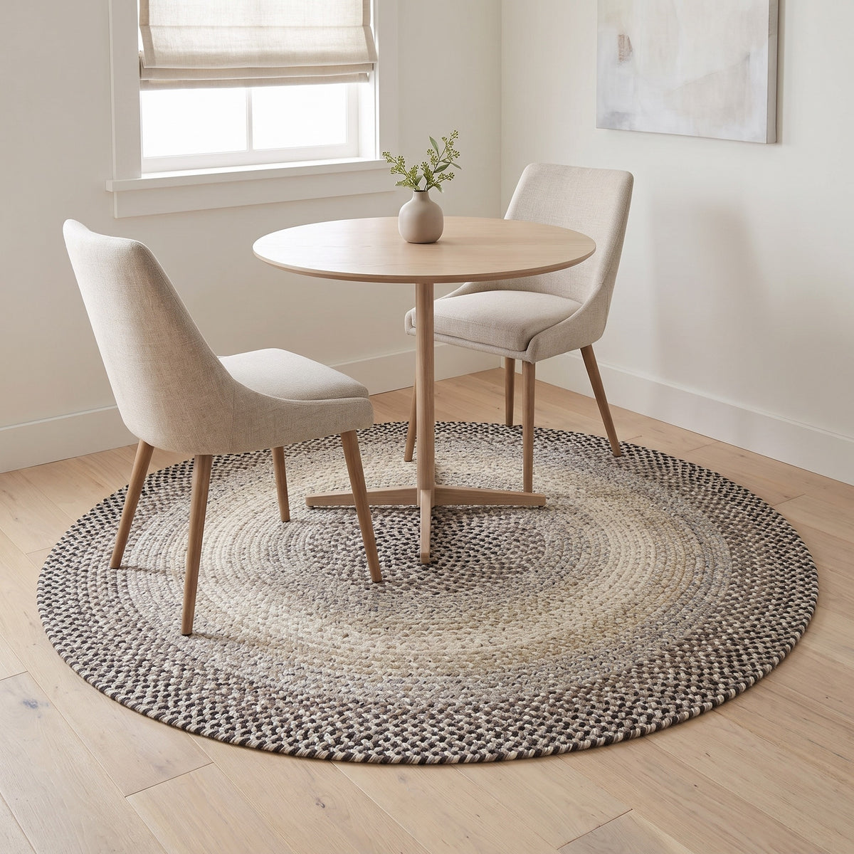 Ridgewood gray braided wool rug, 4 foot round under a bistro table #Size_4' Round
